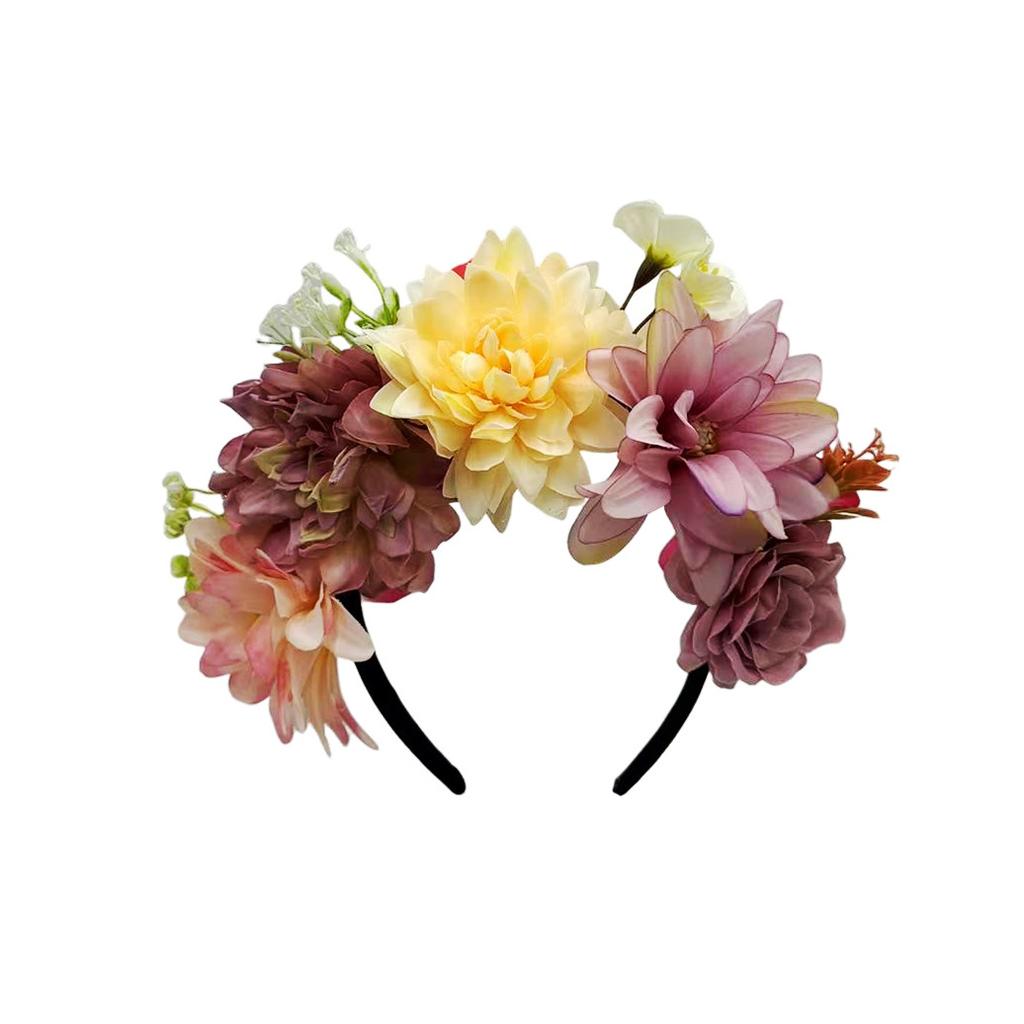 New simulated flower headdress fabric chrysanthemum accessories wreath vacation photo headband women