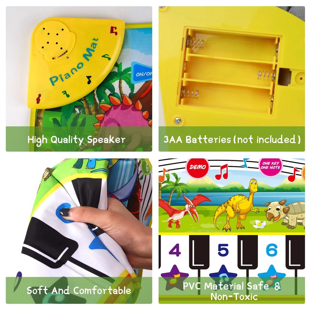 110x36cm Musical Piano Mat Toddle Mat Musical Carpet Toddlers Keyboard with 8 Dinosaur Sounds Baby Mat Educational Toys for Kids