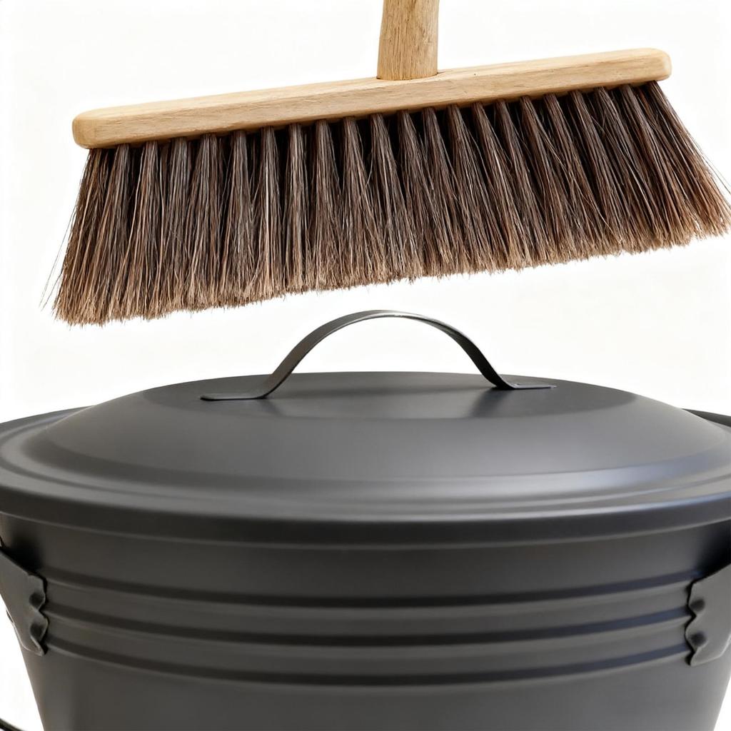 Wall-Mounted Furnace Ash Bucket Set Metal Container Ash Pail With Lid Shovel Broom For Fireplace Outdoor Indoor Patio Garden