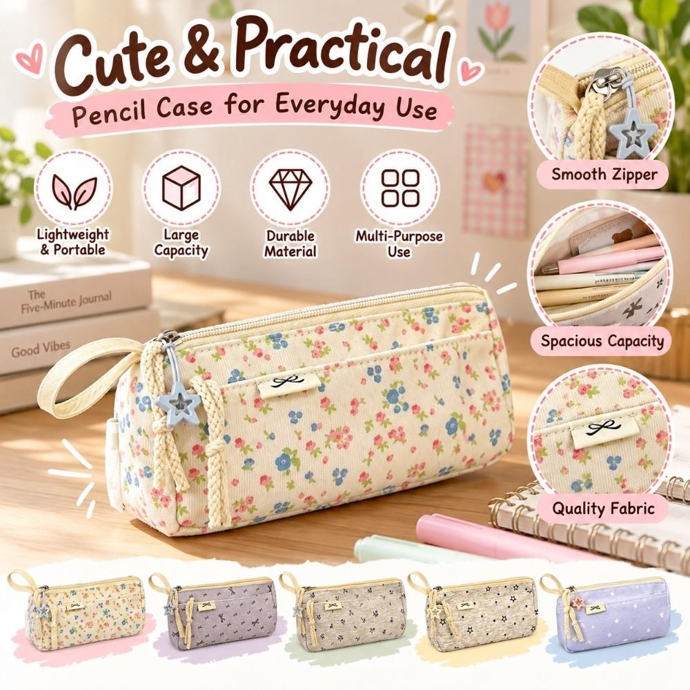 Handheld Pencil Pouch Flower Pen Bag Durable Stationery Storage Bag  Gift