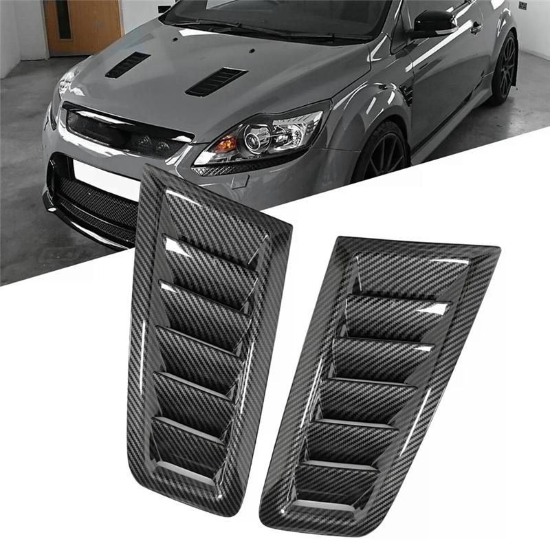 Bilmotorhuvens Luftutsläpp Ventilkåpa Kolfiber Ventilkåpa Trim för Ford Focus RS MK2 Biltillbehör-M53K