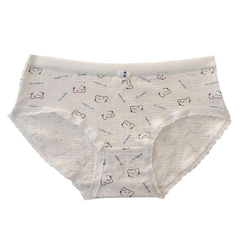 Women's 7A Antibacterial Cotton Underwear - Cute Print, Breathable, Japanese Style, Mid-Waist, Hip-Hugging Teen Girl Panties