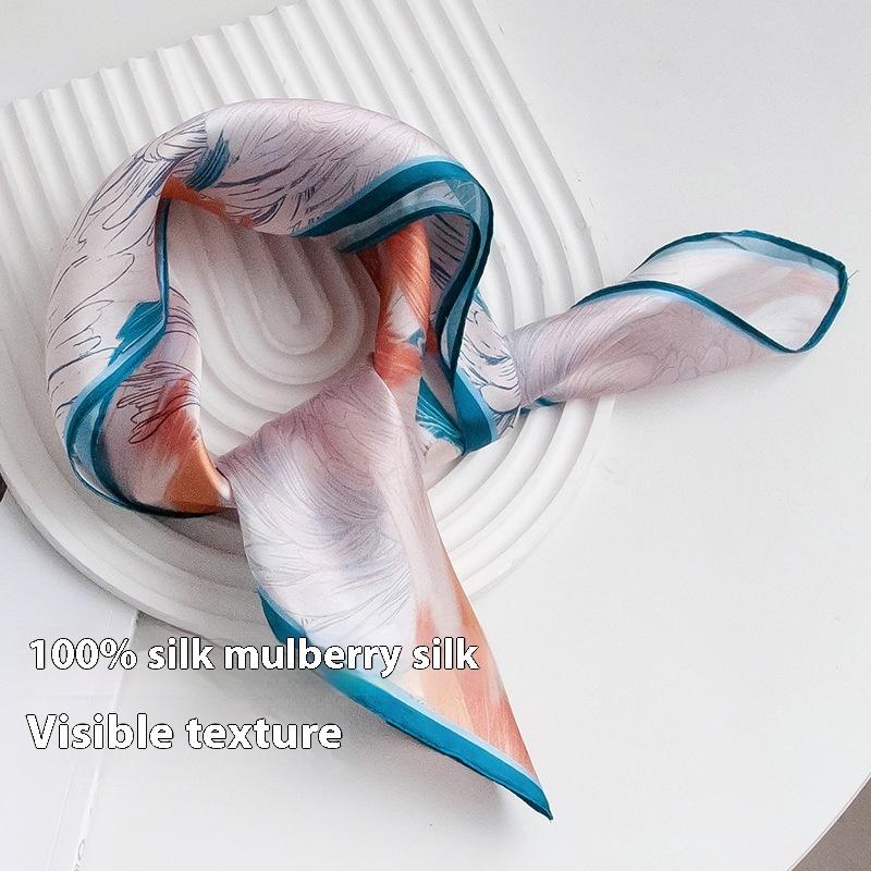 Spring and Summer New Travel Sunscreen Versatile 100% Silk Small Square Scarf Floral Printing Neck Small Square Scarf