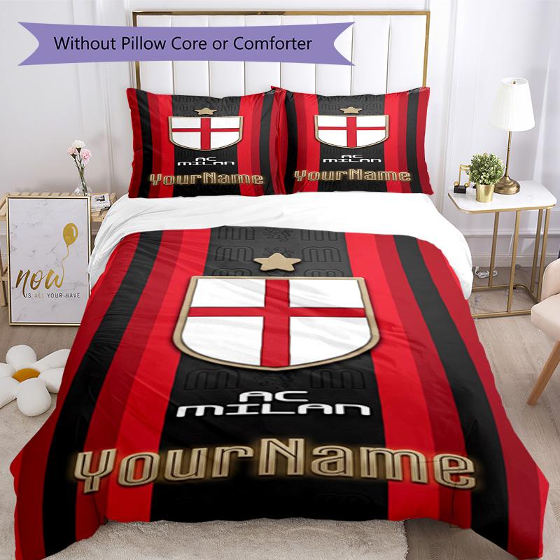 Ac Milan Personalizza il tuo nome Set Biancheria da Letto Copripiumino Traspirante con Federe Decorazione per la Casa Regalo di Compleanno
