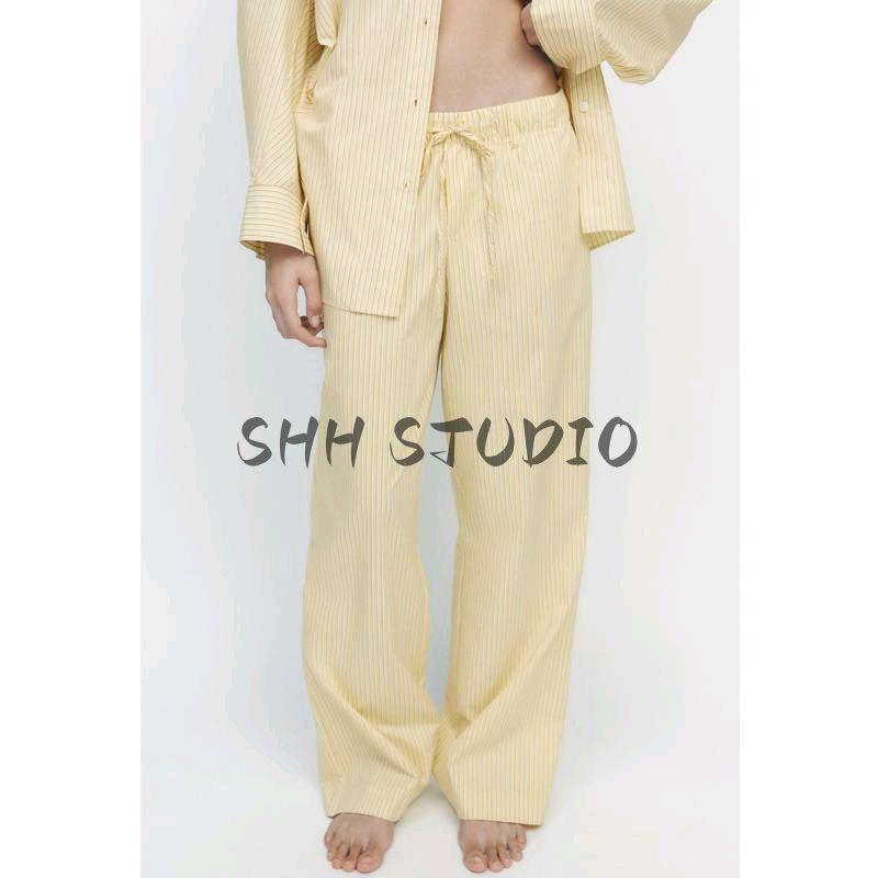 Spring New Women's Clothing French Style Stripes Pajamas Style Pants 4661411 Loose Poplin Shirt 2020458