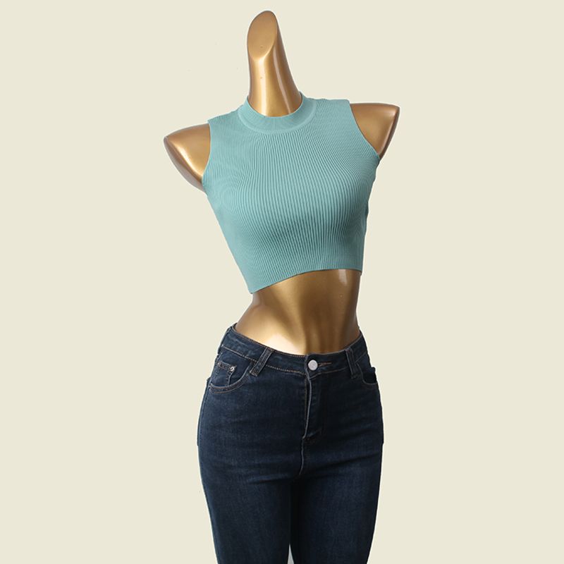 Outwear Sports Vest Thread High Elasticity round-Neck High Waist Short Crop Top Lunch Break Knitting Export Knitting Tops