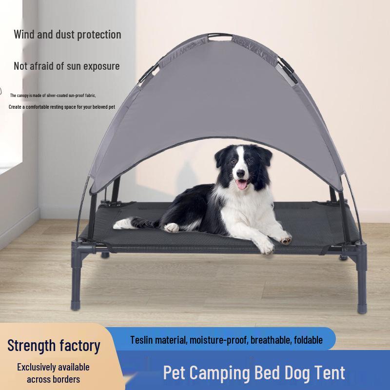 Pet Camping Bed with Sunshade - High Load-Bearing, Elevated, Foldable Tent Bed for Dogs