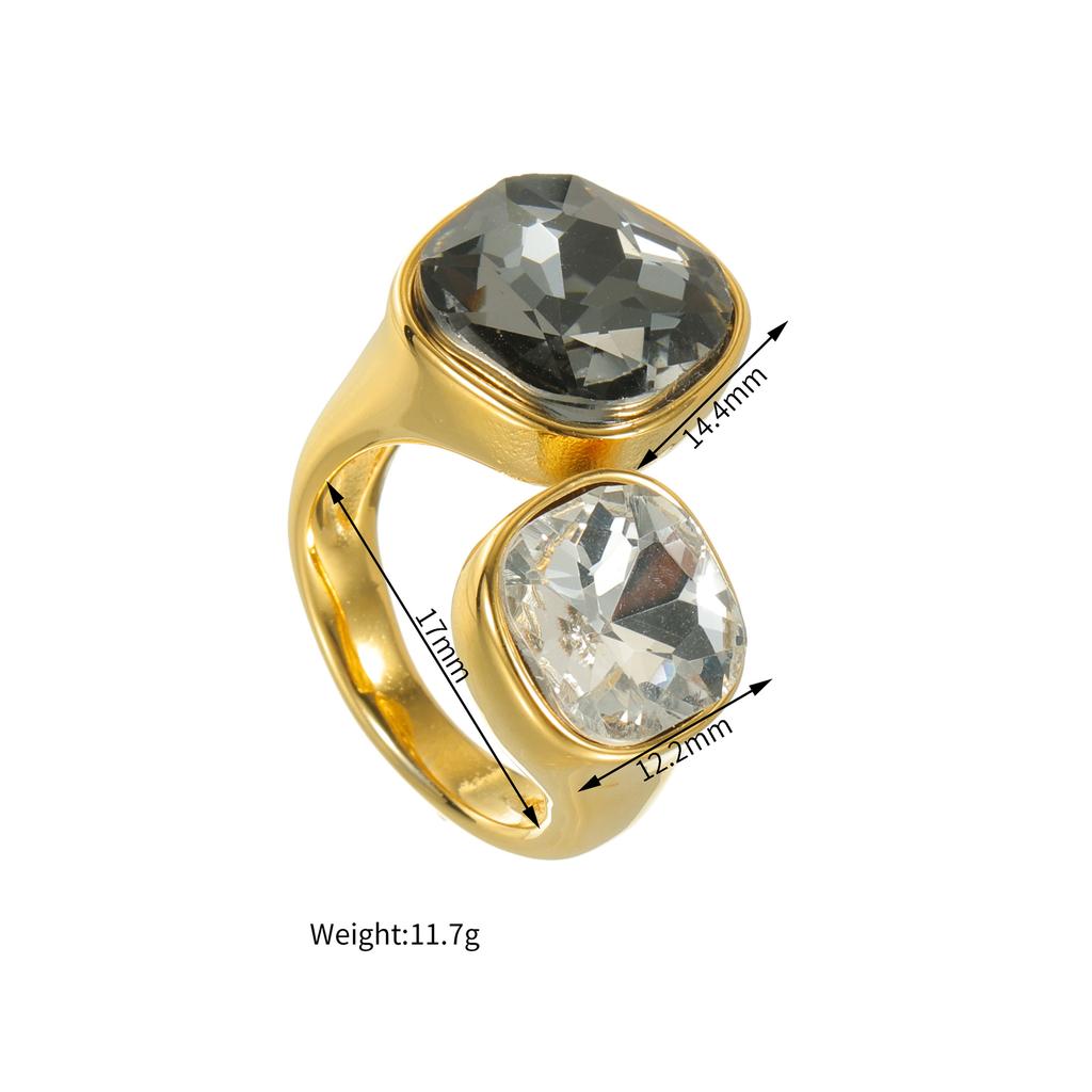 Edelstahl Vintage Zirkon Ringe für Frauen Verstellbar Retro Glänzender Stein Offener Ring Wasserdicht Weihnachts Schmuck Geschenk