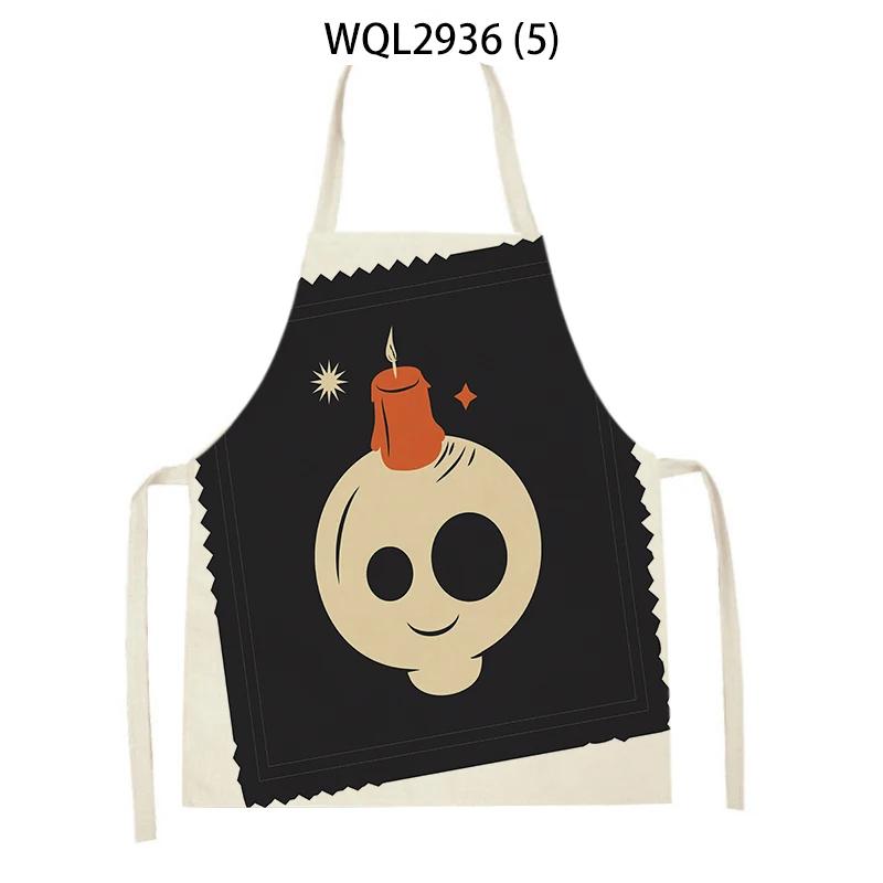Halloween Style Household Cleaning Pinafore Cartoon Pumpkin Witch Ghost Printing Home Cooking Aprons Home Baking Waist Bib
