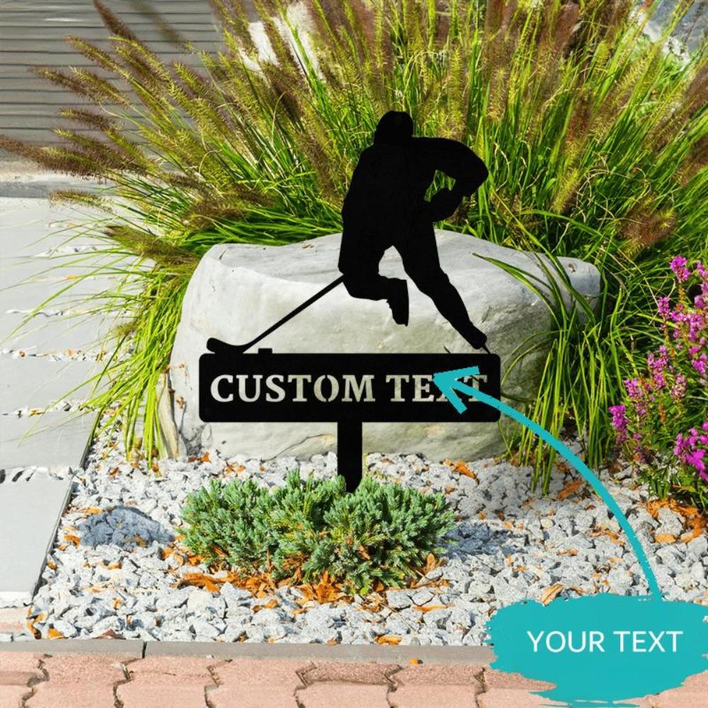 

Hockey Player Metal Sign Rust Resistant Outdoor Gift for Coach Garden Patio Decor Custom Nameplate 12inch/30cm
