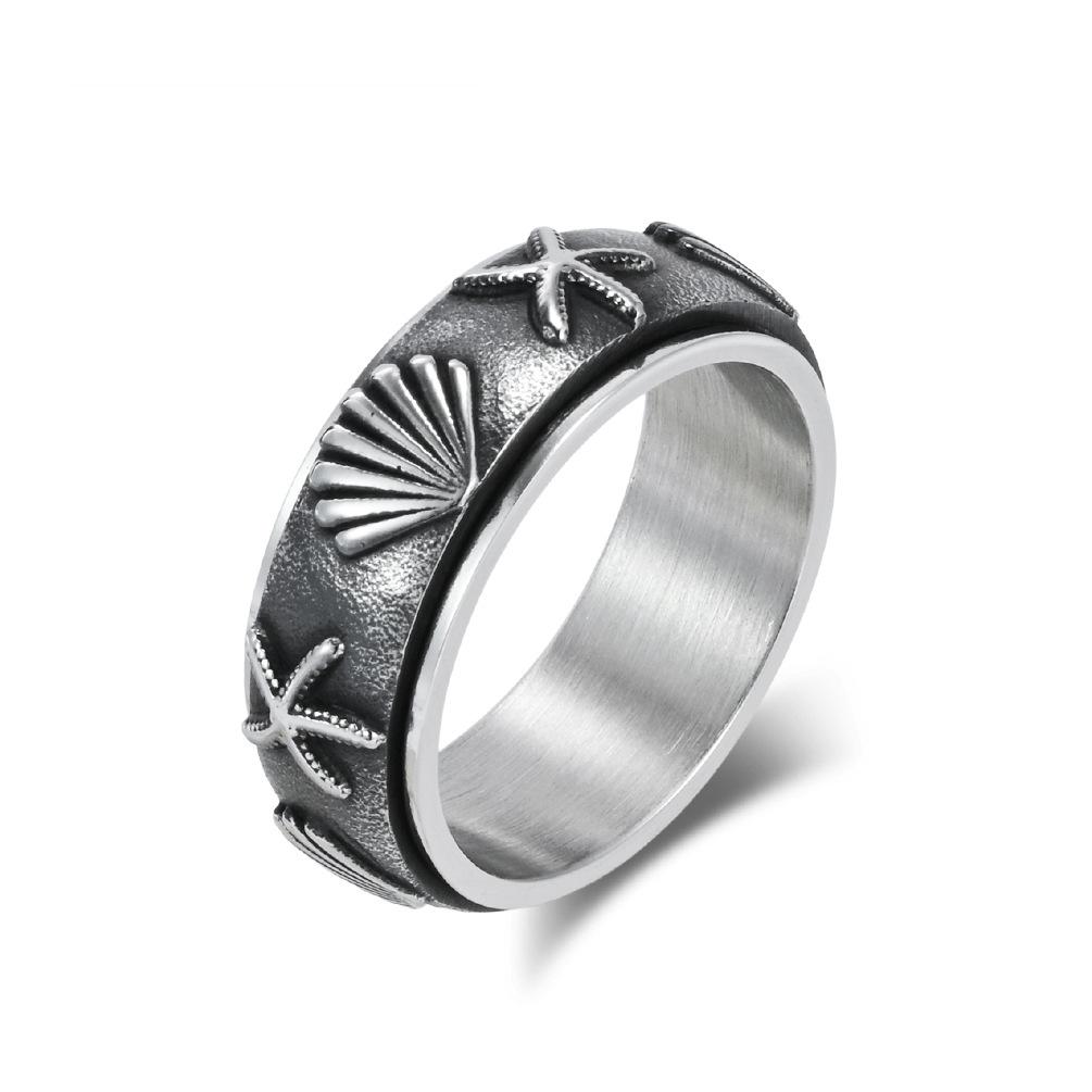 Ocean Wind Titanium Steel Rotating Ring Ring Shell Starfish Rotating Decompression Ring Relieving Anxiety Jewelry 6#