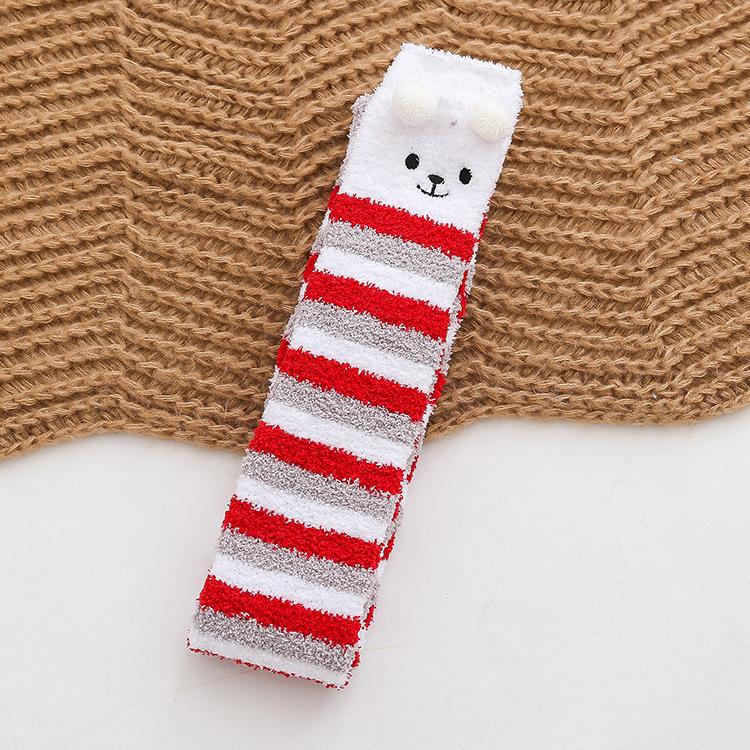 Autumn and Winter Coral Fleece Sleep Socks Thickened and Warm Christmas Gift Cartoon Calf Socks Half-fleece Women's Over-the-knee Socks