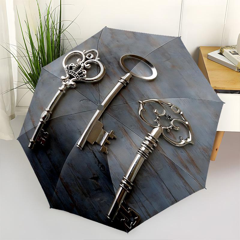 

Key, Ornate Themed Automatic Opening and Closing Umbrella, Brightly Colored 8-rib Portable Umbrella, Suitable for Men and Women, A Perfect G