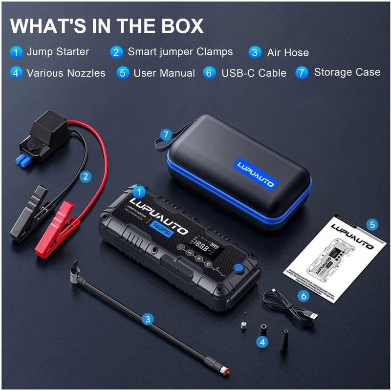 Portable Jump Starter with Built-in Air Compressor – 7000A Peak Current, Supports 2.64 Gal Gas & 2.25 Gal Diesel Vehicles, 160 PSI Tire Inflator, Q29B(7000A)