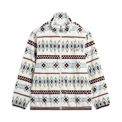 Li Ning Chinese Culture Series Fleecegefütterte Warme Lockere Strickjacke Herren Oberbekleidung Off-White AENT009-1_20231111160320