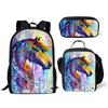 Classic Popular Funny Broken Flower Horse 3D Print 3pcs/Set Pupil School Bags Laptop Daypack Backpack Lunch Bag Pencil Case