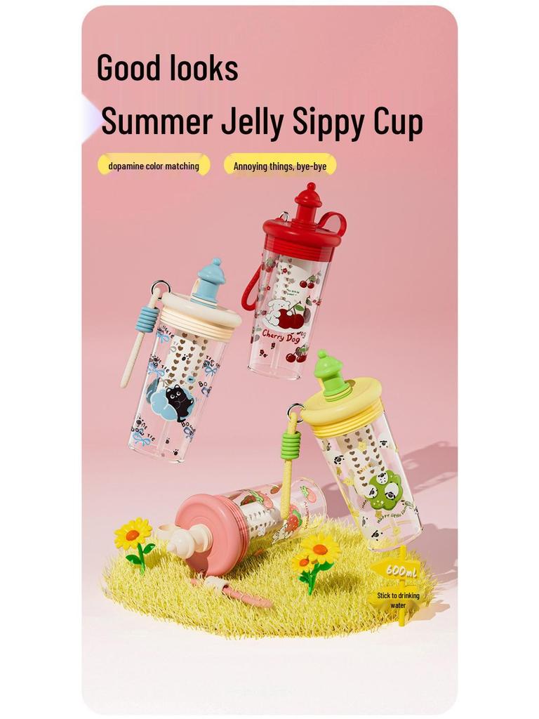 Portable Cute Tritan Water Cup with Tea Filter & Straw – Cartoon Design, Perfect for Students
