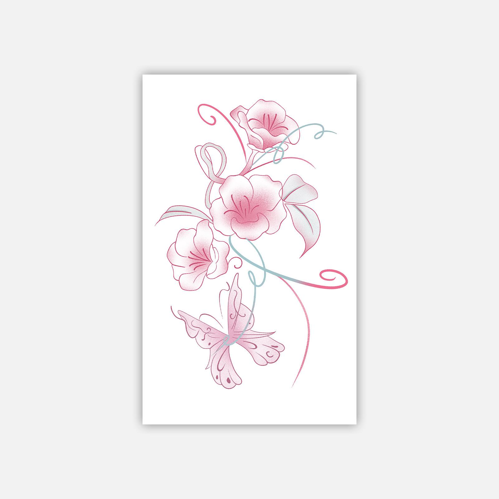 Pink Floral Butterfly Tattoo Sticker, Waterproof And Long-Lasting, Sexy Thigh Model, Simulated Tattoo Sticker. 11*18