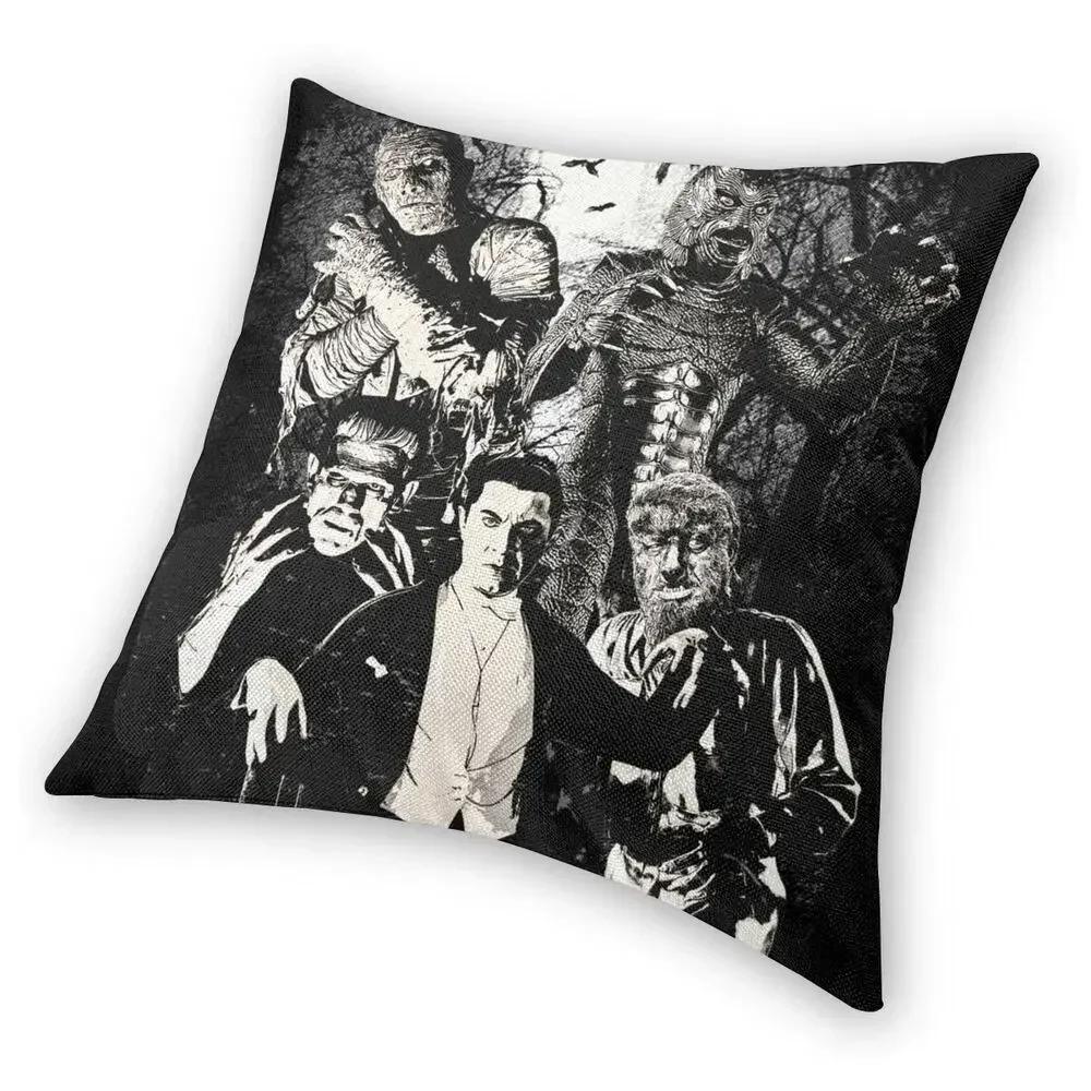 MONSTERS Dracula Pillowcase Soft Polyester Cushion Cover Decoration Spooky Wolfman Frankenstein Throw Pillow Case 45cm 18x18In