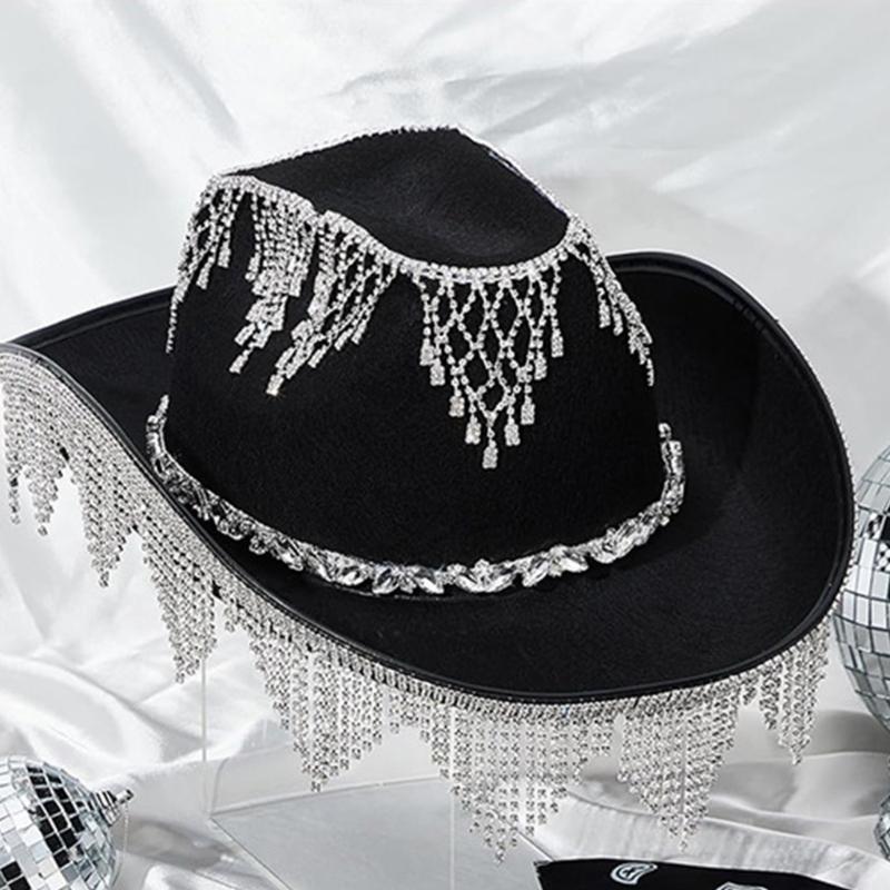 Vacation Cowboy Hats Diamond Tassels Hand Beading Crystal Gift for Girl Cowgirl Hat for Carnivals Music Festival