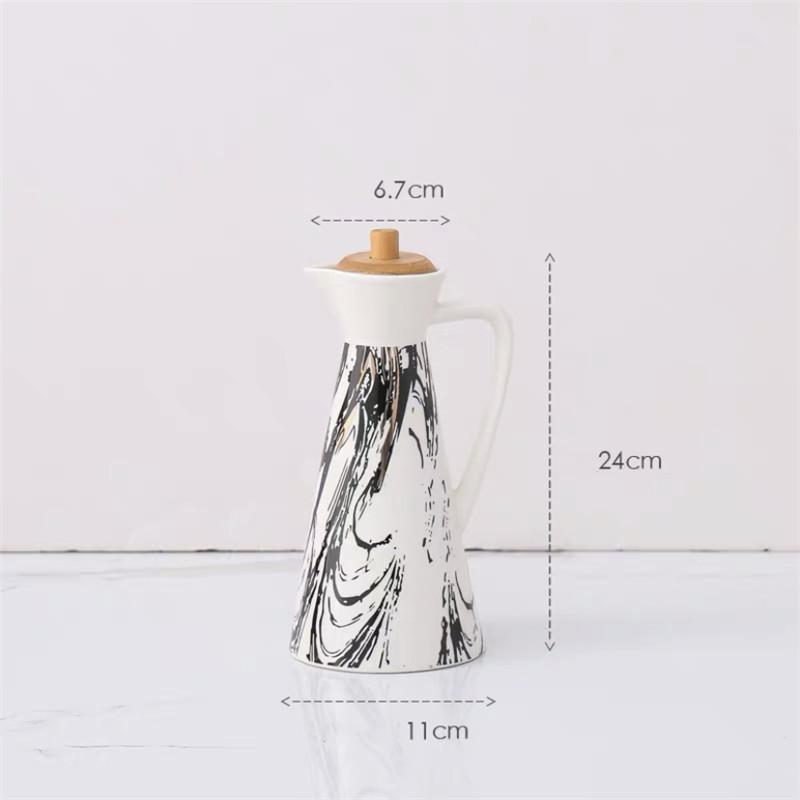 Keramik-Gewürzglas für Zuhause, mit versiegeltem Holzdeckel, Küchenbedarf, großes Fassungsvermögen, Essigtopf, Porzellan, Ölflasche, Kochutensilien