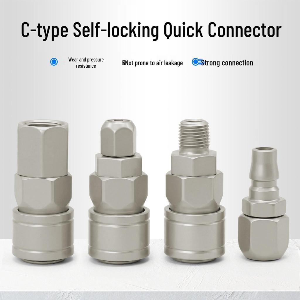 C-Type Self-Locking Air Hose Quick Connector for Compressors & Pneumatic Tools