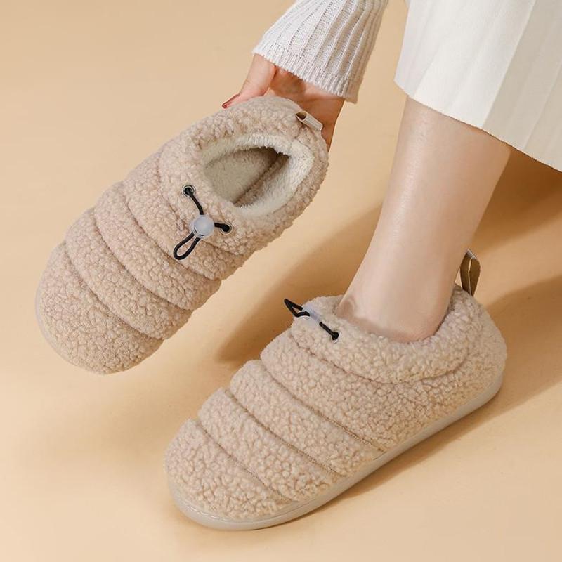 Fashion 2025 Winter Warm Shoes For Woman Men Soft Plush Anti-slip Couples Indoor Home Floor Slippers Solid Color Mum Dad Footwear