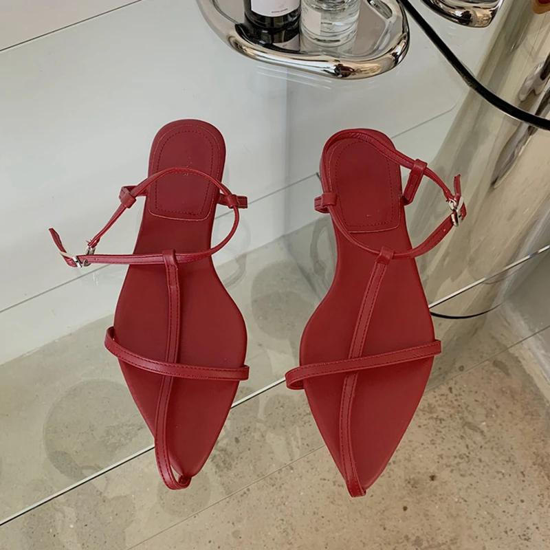 Fashion New Summer Women Sandal Fashion Narrow Band Flat Ladies Gladiator Shoes Pointed Toe Ankle Buckle Sandals for Women Zapatos Muje