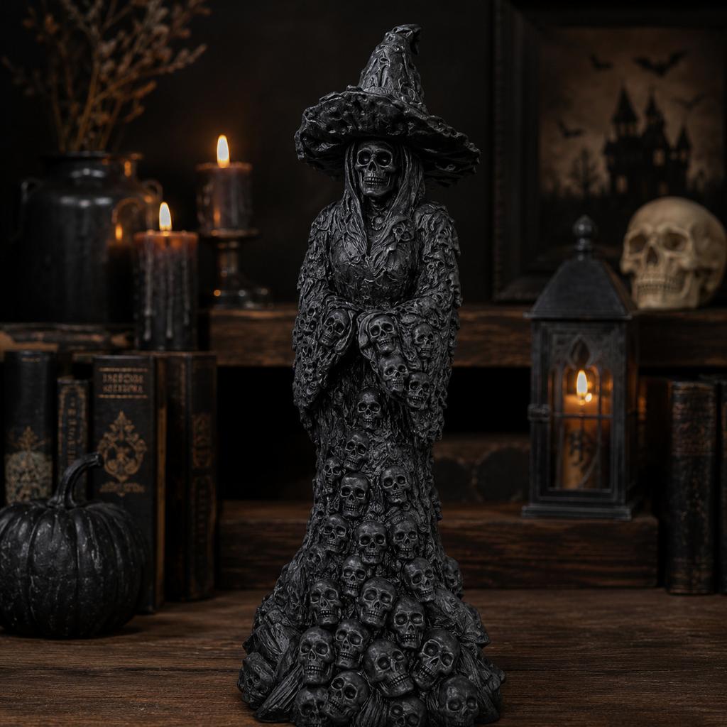 Halloween Skeleton Witch Decor Figurine, Dark Horror Witch Skeleton Scene, Living Room Spooky Tabletop Ornament, Resin Craft