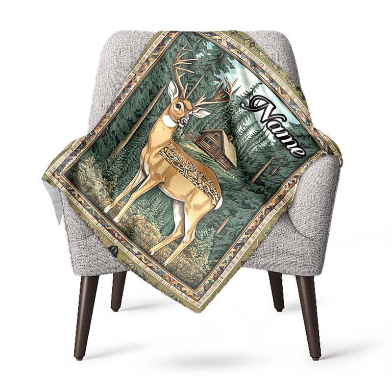 Elk And Cabin Customize Your Name Outdoor Blanket Suitable For All Seasons Comfortable And Warm Soft Blanket Suitable For Travel Gifts For Relatives