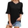 Spring Summer New Solid Color Pinstripe Crew Neck Puff Sleeve Elbow-Length T-shirt Top for Leisure Europe USA Leisure Foreign Trade