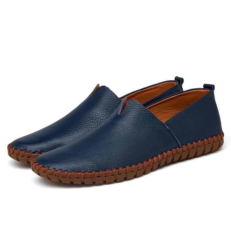 Genuine Cow Leather Mens Loafers Fashion Handmade Moccasins Soft Leather Blue Slip On Men's Boat Shoe PLUS SIZE 38~47