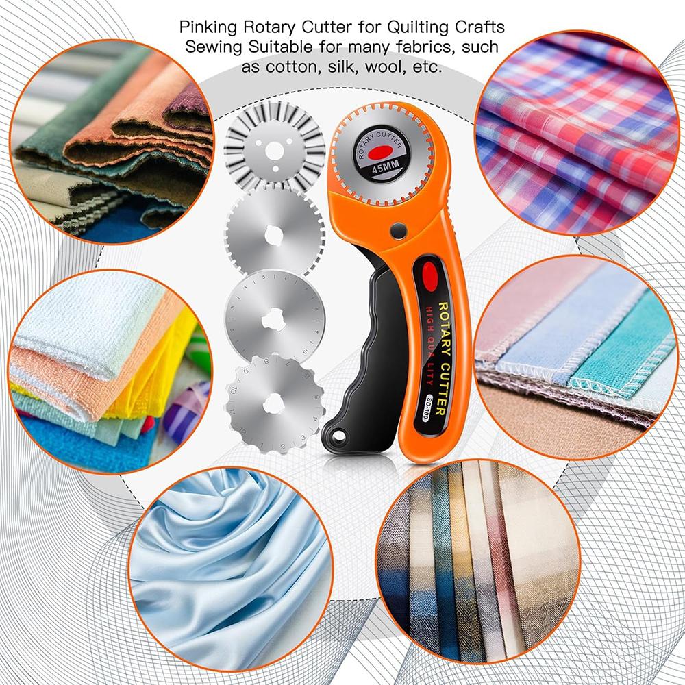 45mm Rotary Cutter with 5 Replacement Blades Fabric Cutter with Safety Lock for Sewing Fabric Leather Quilting Perforating Tool