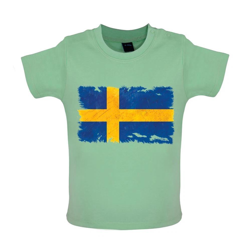 Sweden Grunge Style Flag - Baby Kids Boys Girls Unisex T-Shirt / Babygrow - Swedish Country Travel 110