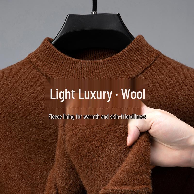 Men's Velvet Wool Sweater - 2024 Autumn/Winter Half-High Collar Luxury Style
