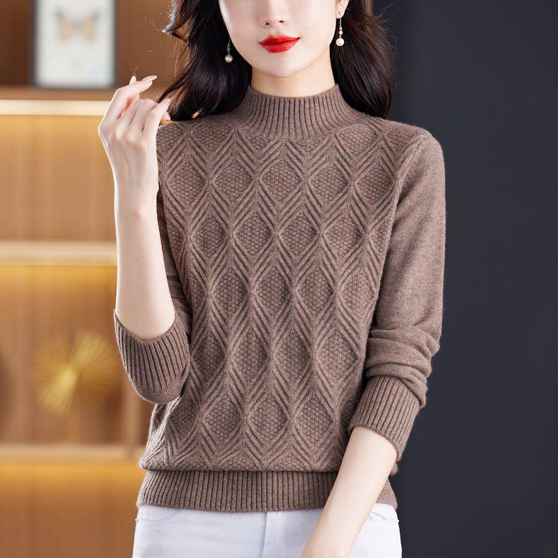 Women's Semi High Neck Pullover Sweater Casual Sweater Pullover Knitted Base Sweater