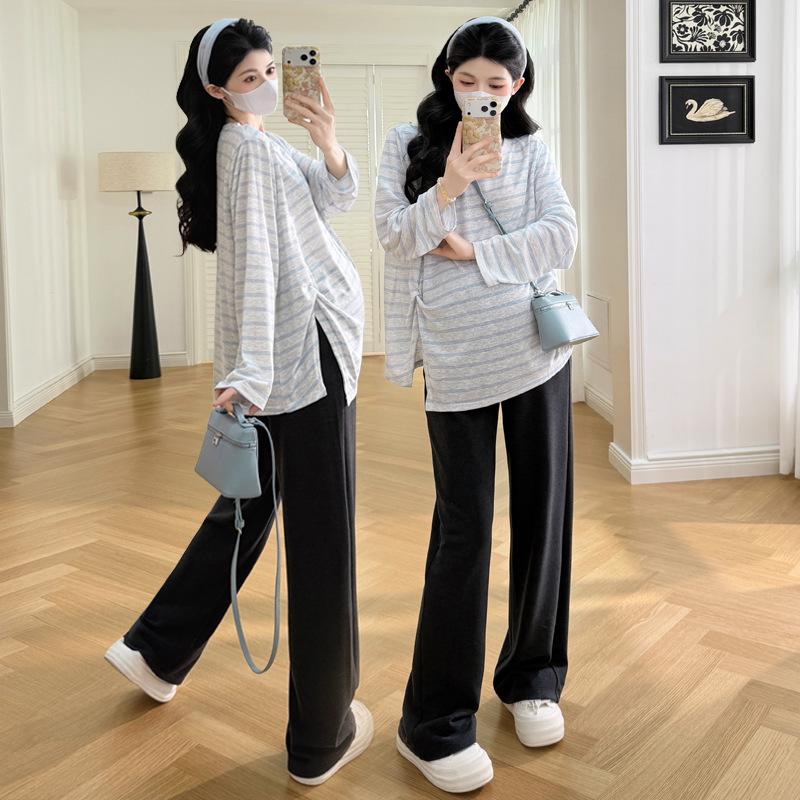 2026 Spring Versatile Maternity Striped Plus Size T-shirt for Trendy Moms L