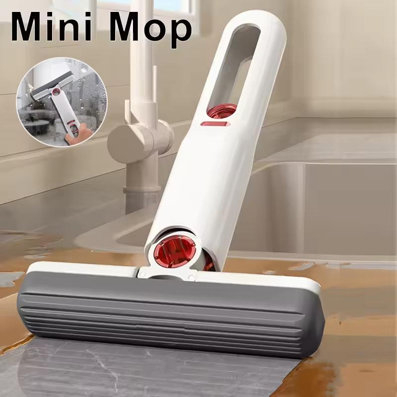 Mini Mop Portable Self-Squeeze Small Mop Hand Free Automatic Cleaning Mop Suitable for Sink, Bathroom, Car Glass, Kitchen