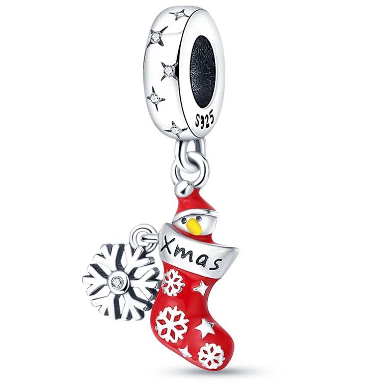 Copper Snowflake Christmas Red Snowflake Socks Gloves Charms Beads Brand Bracelet Exquisite Diy Jewelry Making Women'S Gift