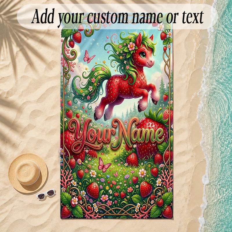 Unicorn Theme Soft Beach Towel Personalized Custom Name Text Towel Portable for Beach Pool Travel