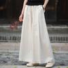 Johnature Vintage Women Wide Leg Pants Solid Color Autumn Trousers Elastic Waist Patchwork Button Pockets Pants