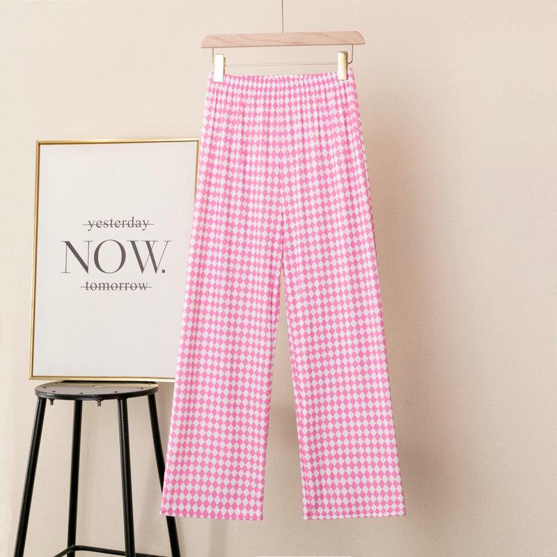 Women's High-Waist Plaid Wide-Leg Pants - Summer Slim Fit, Lightweight, Casual Drape Design