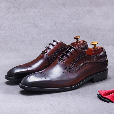 British Men Genuine Leather Dress Shoe High Quality Oxford Lace Up Handmade Brogue Shoes Office Business Formal Shoes Black