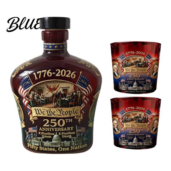 Decorative Mantelpiece Wine Bottle 250th Anniversary Commemorative Set Glass Patriotic Spirit Decanters for Celebrations Souvenir Collectibles
