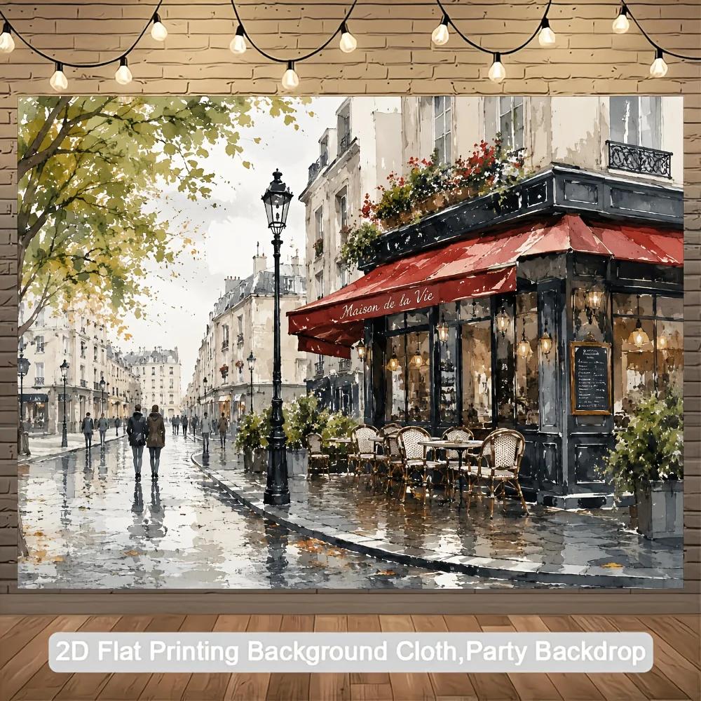 2D Plane - 1 piece of 2D flag Paris corner café street scene theme background fabricXY