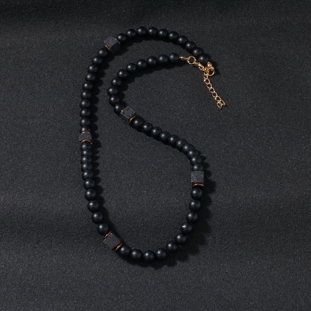 Festive Gifts Matte Onyx Lava Rock Beaded Bracelet With Copper Spacers Minimalist Fashion Jewelry For Men Women Daily Wear Simple Versatile Accessory