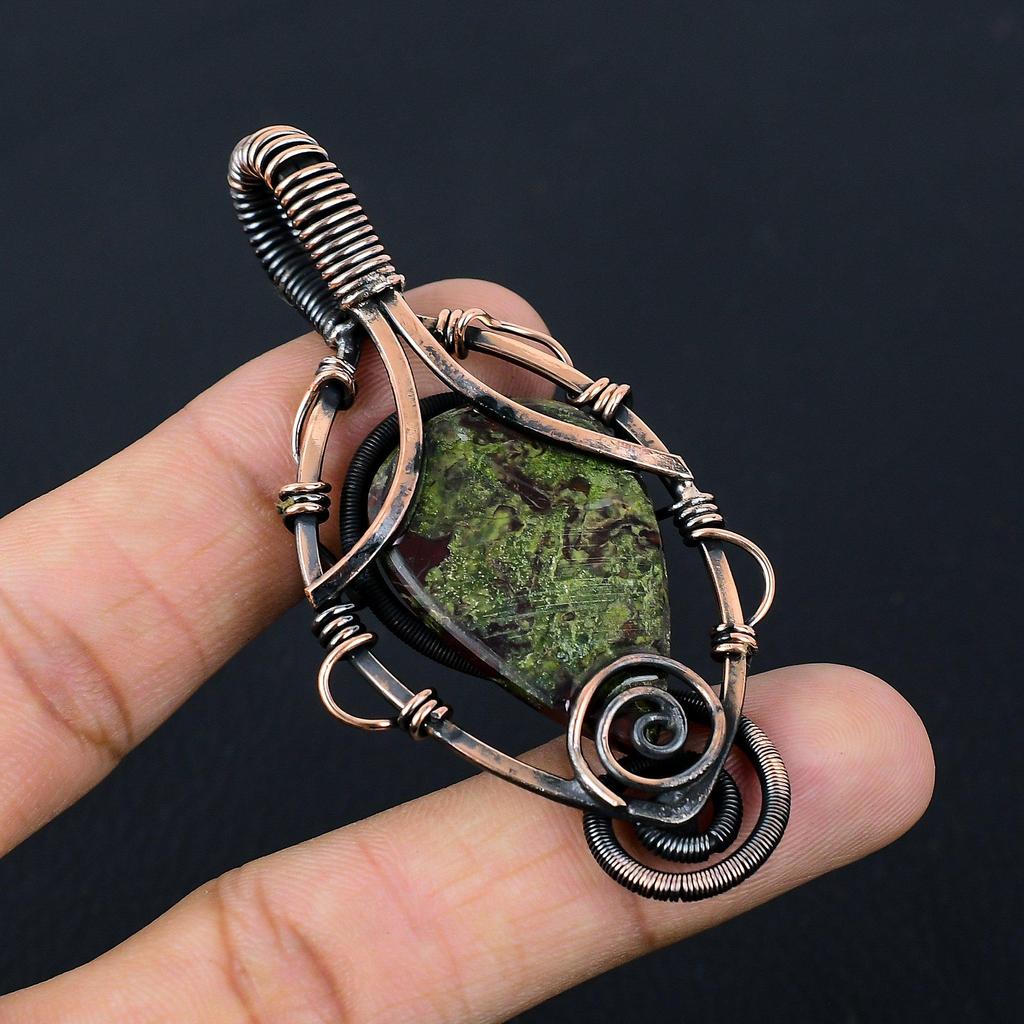Drachenblut-Edelstein, reiner Kupferdraht, umwickelt, handgefertigter Anhänger-Schmuck