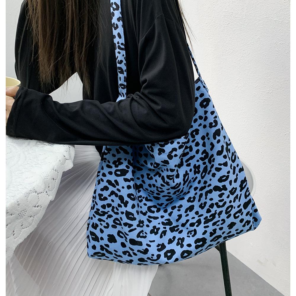 Fashionable Corduroy Leopard Diagonal Bag Large Capacity One-shoulder Shopping Bag Student Canvas Bag Handbags