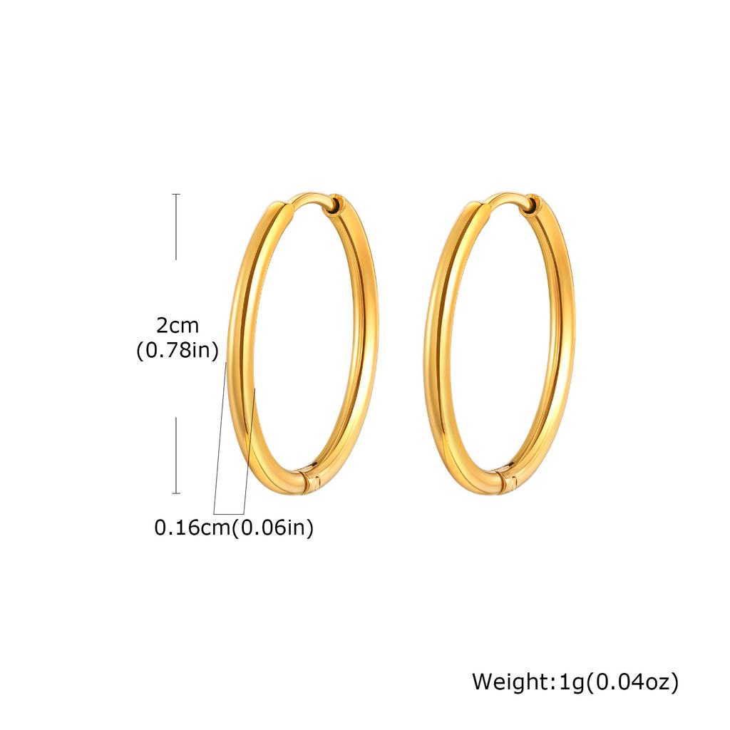 Wind stainless steel geometric large plain ring earrings plated with 18k gold simple earrings women's multi-specification 2mm, 4mm