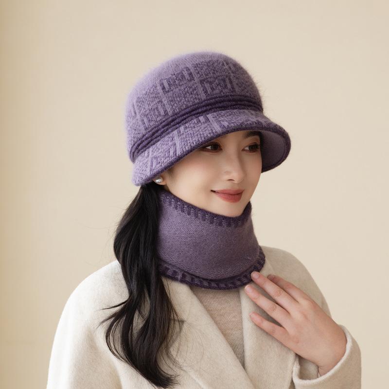 New senior knitted hat commuter wear casual warm neck protector short brim senior scarf hat